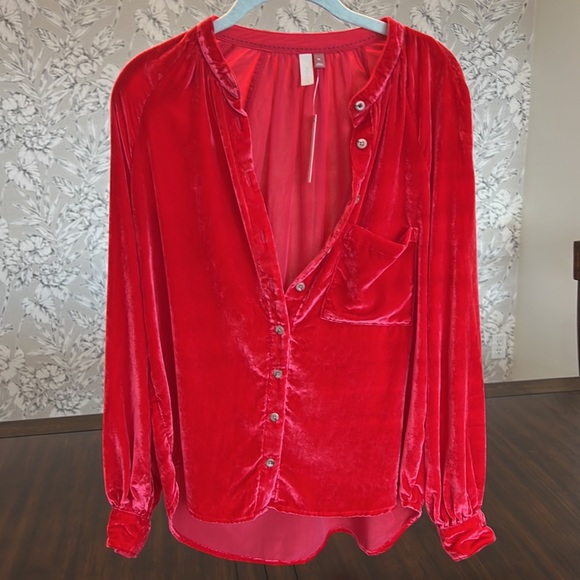 NWT Anthropologie Blouse Velvet Red - Picture 4 of 6